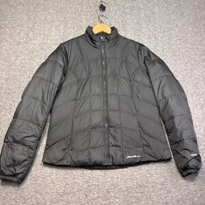 Eddie Bauer Puffer Jacket Women Medium Black EB650 Down Insulated Full Zip